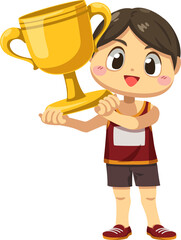 Runner holding trophy