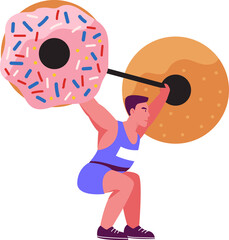 Men do weight training to burn calories from donuts