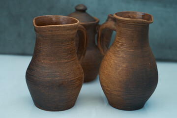       Ceramics, a ceramic product made with your own hands, made on a potter's wheel, a jug, a mug, clay.   