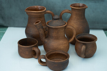      Ceramics, a ceramic product made with your own hands, made on a potter's wheel, a jug, a mug, clay.   