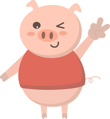 Fototapeta premium Pig character showing win gasture