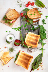 Various of club sandwiches.