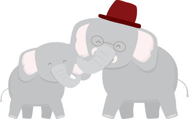 Elephant father with his baby