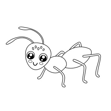 Cute outline ant isolated on white background. Funny insect for childish coloring book. Cartoon vector line illustration