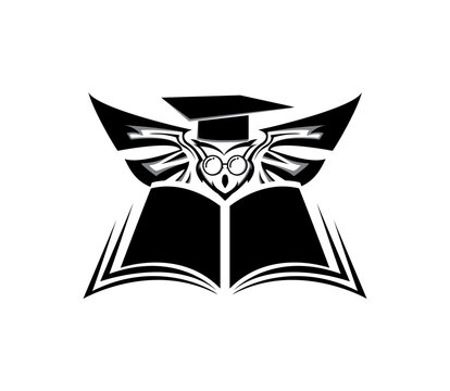 owl logo design with graduation cap and simple vector book