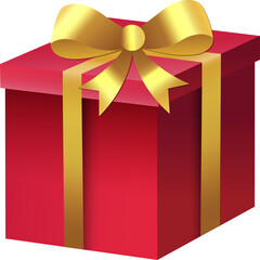 Red gift box with golden ribbon. surprise red gift box, birthday celebration. Christmas and New Year's Day red gift box