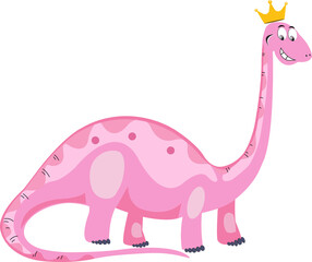 Princess dinosaur animal vector illustration. Cartoon dinosaur Pink Brachiosaurus. Pink Dinosaur for girl with dino. Dino Princess Cartoon vector.