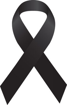 Black ribbon image design icon. Black awareness ribbon on white background. Mourning and melanoma symbol. Vector of Black ribbon mourning sign.