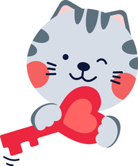 Cartoon cat holding key