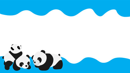 Cartoon panda on banner dripping wave blue. There is white space for the text.