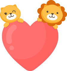 Obraz premium Couple lion with heart illustration
