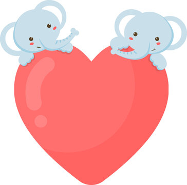 Couple elephant with heart illustration