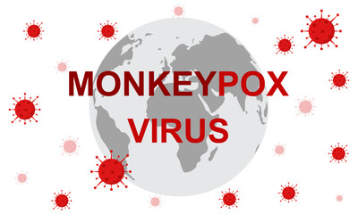 Monkeypox virus medical banner. Flat vector illustration for informing people about an infectious disease. Horizontal banner and poster on the microbiological background. Pox virus concept.