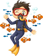 boy scuba diving cute cartoon