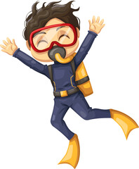 boy scuba diving cute cartoon