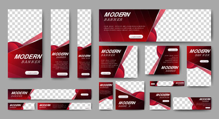 Modern banner design web template Set, Horizontal header web banner. Modern Gradient red cover header background for website design, Social Media Cover ads banner, flyer, invitation card