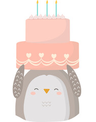 Bird holding birthday cake illustration