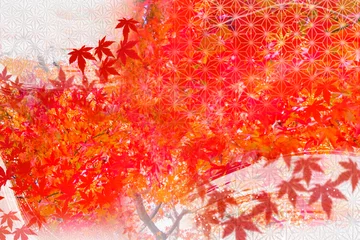 Foto op Aluminium 紅葉と和紙の和風素材 © Nii Koo Nyan