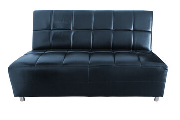 Black artificial leather sofa bed isolated on white background