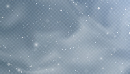 Snow blizzard, realistic christmas winter background. Snowflakes flying in the sky isolated on transparent background. vector png