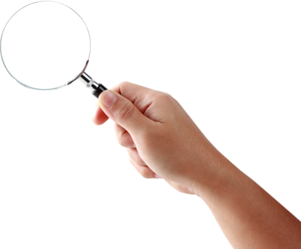 hand holding magnifying glass isolated, Clipping paths for design work empty free space mock up