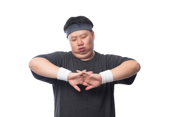Young asian fat sport man, Png file.