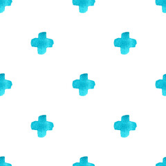 Obraz premium Seamless pattern of plus signs. Watercolor illustration. Isolated on a white background.