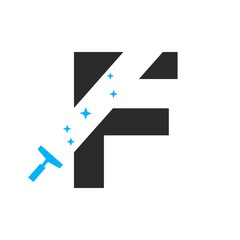 Letter F House Cleaning Logo Concept For Broom Maid Service Symbol Vector Template