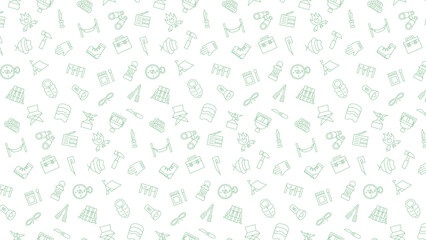 横方向のキャンプ道具アイコンパターンイラスト(背景なし)