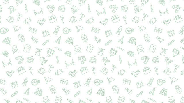 横方向のキャンプ道具アイコンパターンイラスト(背景なし)