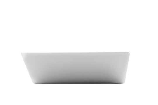 Laptop gray metalic sliver colour notebook in backside view open cover on the white background. Clipping Path.