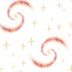 Watercolor pattern with galaxy and stars isolated. Space elements pattern on wnite.