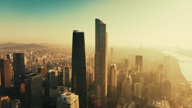 Guangzhou city urban aerial view sunset