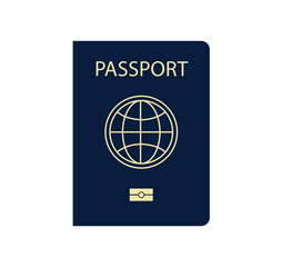 International passport isolated on white background, Realistic international passport blue cover template.