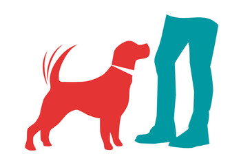 Dog wagging his tail happy to his master. Vector illustration in silhouette - obrazy, fototapety, plakaty