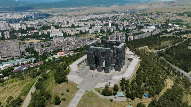 Aerial View Over Chronicle of Georgia In Tbilisi, Georgia - drone shot