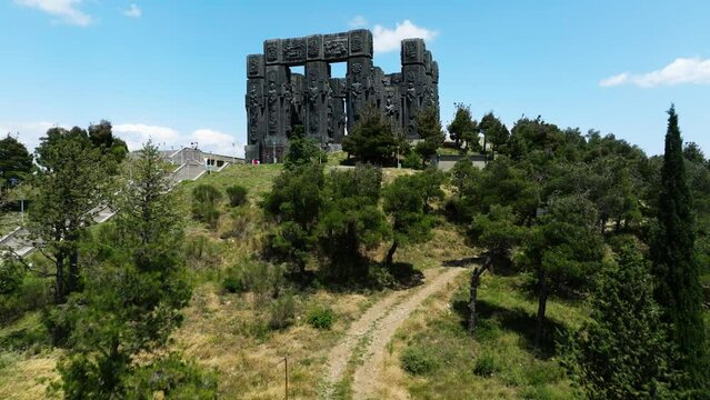 The Gigantic Chronicle Of Georgia Monument In Tbilisi - aerial drone shot