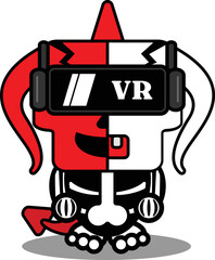 vector illustration of cartoon red devil bone mascot character halloween cute skull virtual reality