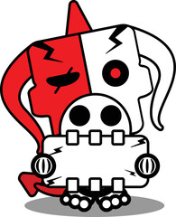 halloween cartoon red devil bone mascot character vector illustration cute skull holding white board