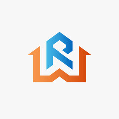 The letter RW or WR logo that forms a house. Simple and sophisticated logos. Suitable for real estate companies.