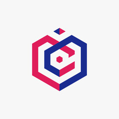 The letters MC forming a hexagon logo. The two letters M and C intersect each other to form a unique hexagon with a dot at the top that completes a masculine, modern, and sophisticated logo.