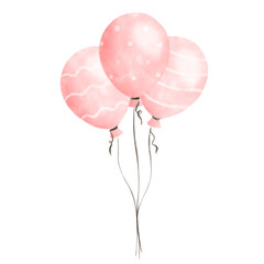 Set of cute pastel pink balloons watercolor illustration. Baby and kids party decoration. © K Ching Ching