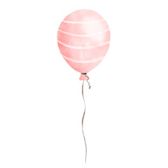 Cute pastel pink balloon watercolor illustration. Baby and kids party decoration.
