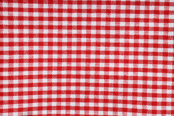 Red and white checkered tablecloth, close up