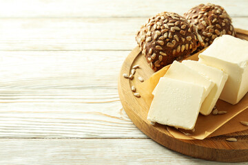 Concept of breakfast, eat food with butter, space for text