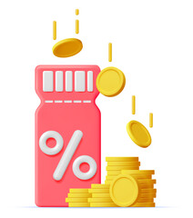 3d Coupon with Percent Symbol and Coins