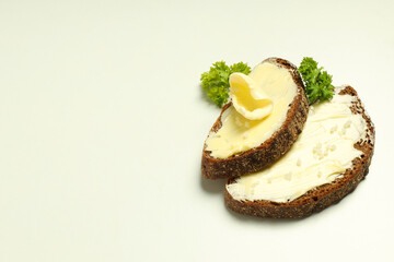 Concept of breakfast, eat food with butter, space for text