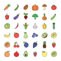 Set of fruits and vegetables.