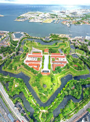 Copenhagen fortress in Denmark Europe aerial view including windmill