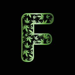 Letter F with marijuana leaf
